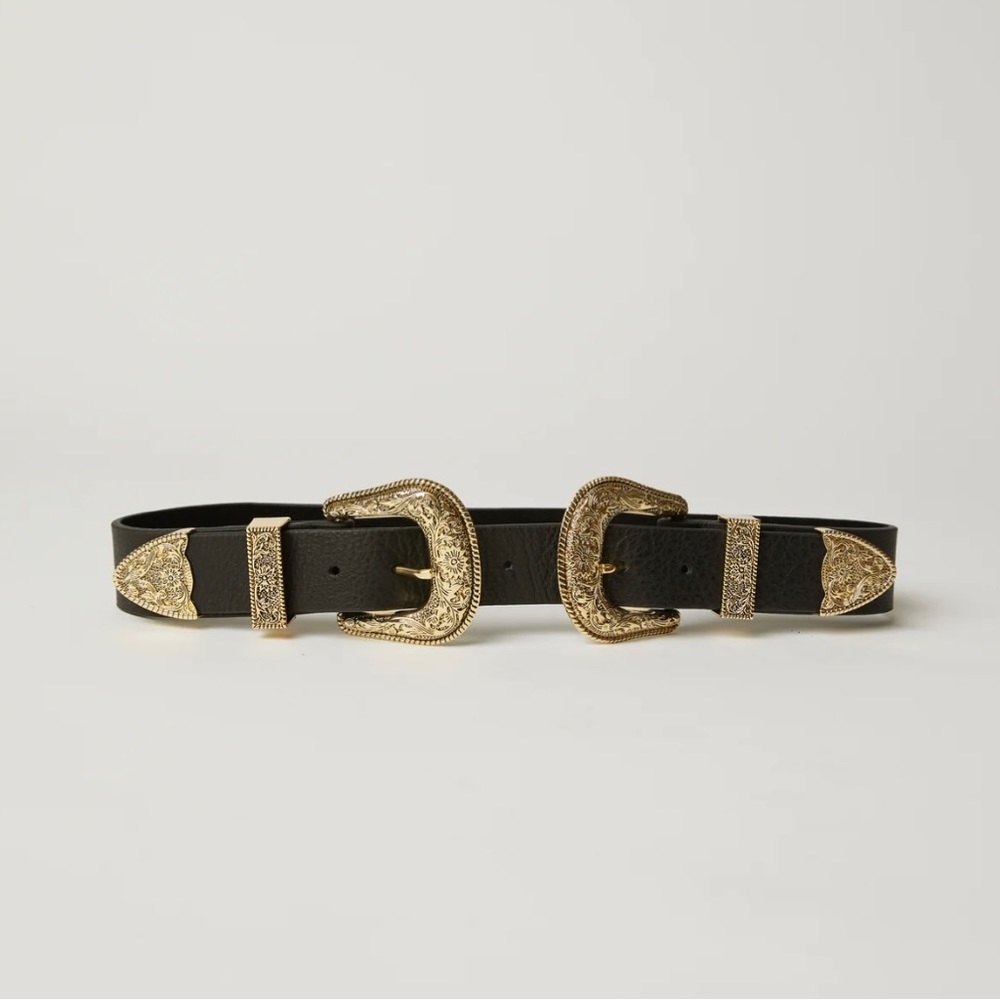 NWT B-Low The Belt Bri Bri Leather Waist Belt in Black/Gold